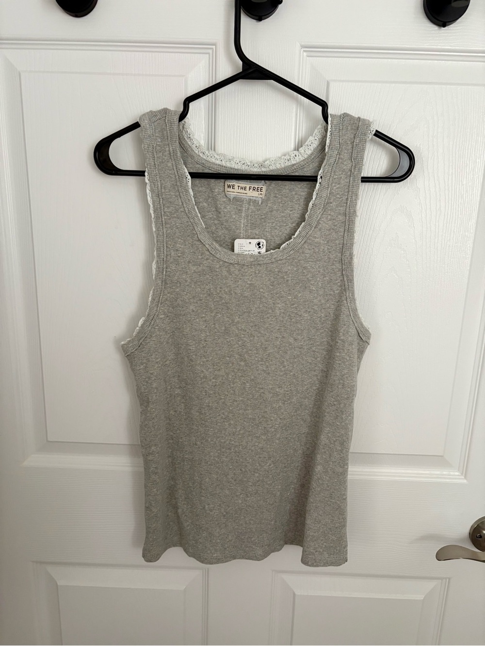 We The Free Gray Tank with White Lace Trim